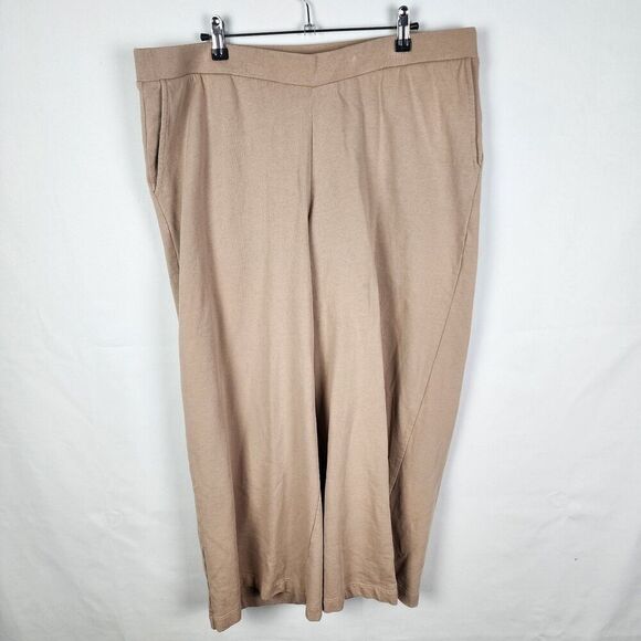 Pure Jill Womens Large Tan Relaxed Organic Cotton Pants Cozy Wide Leg Pull On - Picture 1 of 6